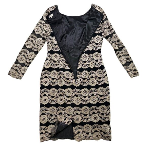Cremieux Metallic Lace Long Sleeve Sheath Dress Black Gold Size 8 - Picture 6 of 6